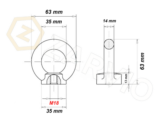 M18 Galvanised DIN 582 Eye Nut with 830kg WLL / SWL