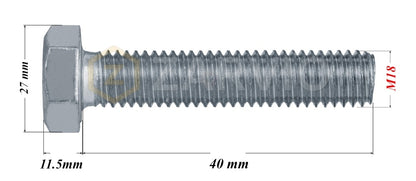 M18 x 40mm Hex Head Bolt Set (DIN 933) + Nylon Lock Nut (DIN 985) + 2 Washers (DIN 125) – Zinc Plated