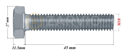 M18 x 45mm Hexagon Set Screw Kit (DIN 933) + Hex Nut (DIN 934) + 2 Washers (DIN 125) – Zinc Plated