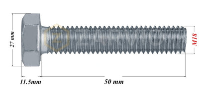 M18 x 50mm Hex Head Bolt Set (DIN 933) + Nylon Lock Nut (DIN 985) + 2 Washers (DIN 125) – Zinc Plated