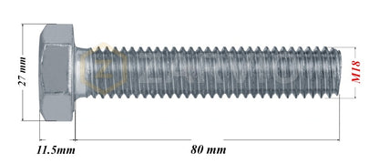 M18 x 80mm Hex Head Bolt Set (DIN 933) + Nylon Lock Nut (DIN 985) + 2 Washers (DIN 125) – Zinc Plated