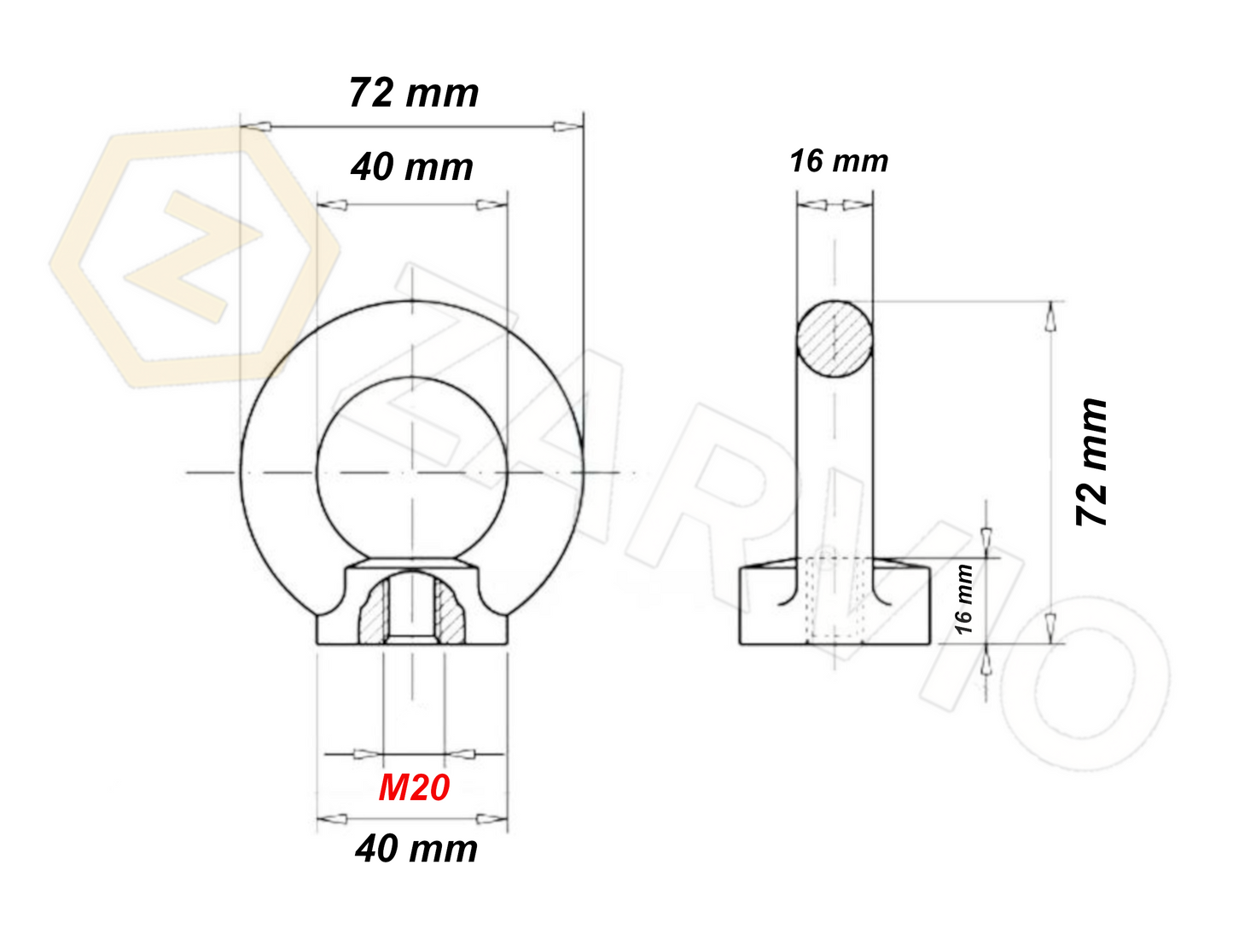 M20 Galvanised DIN 582 Eye Nut with 1200kg WLL / SWL