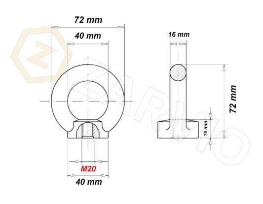 M20 Galvanised DIN 582 Eye Nut with 1200kg WLL / SWL
