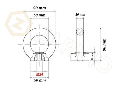 M24 Galvanised DIN 582 Eye Nut with 1800kg WLL / SWL