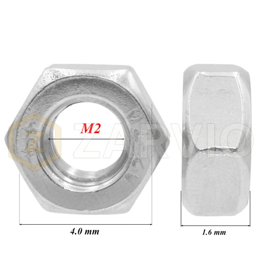 M2 Metric Grade 8 Hex Full Nuts – Bright Zinc Plated (DIN 934)