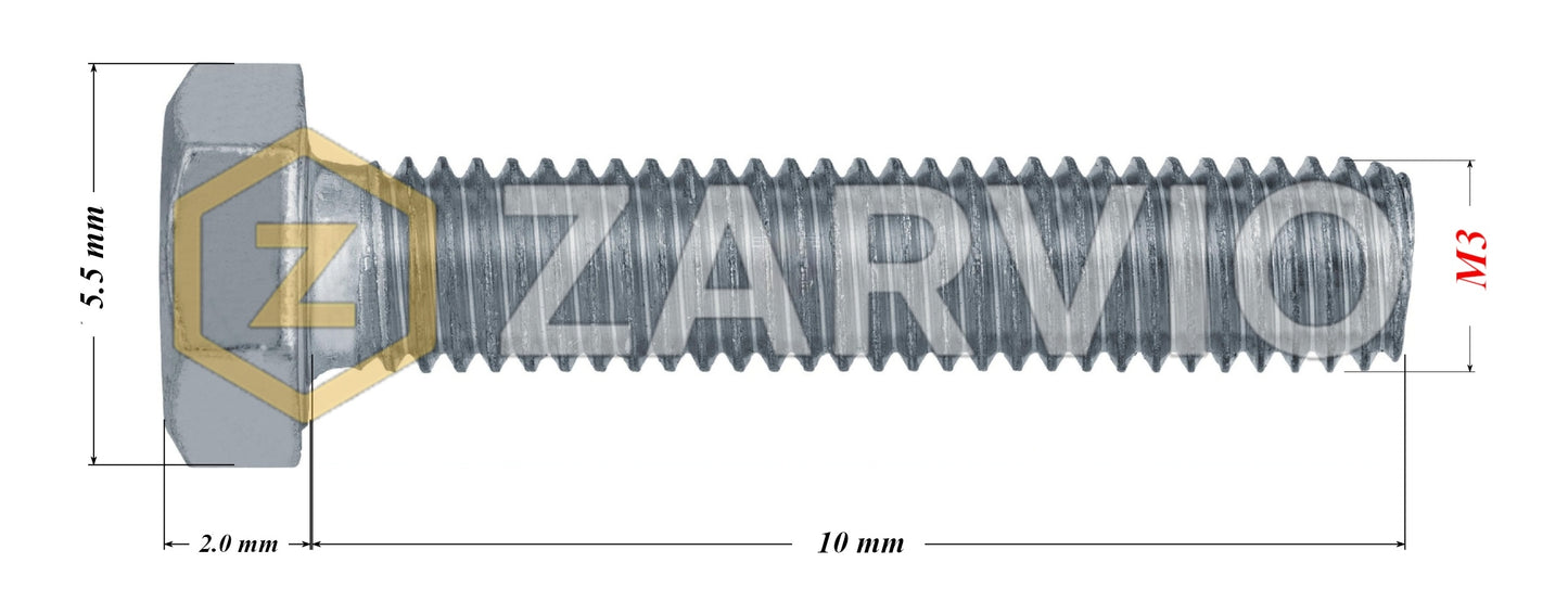 M3 x 10mm Hex Head Bolt Set (DIN 933) + Nylon Lock Nut (DIN 985) + 2 Washers (DIN 125) – Zinc Plated