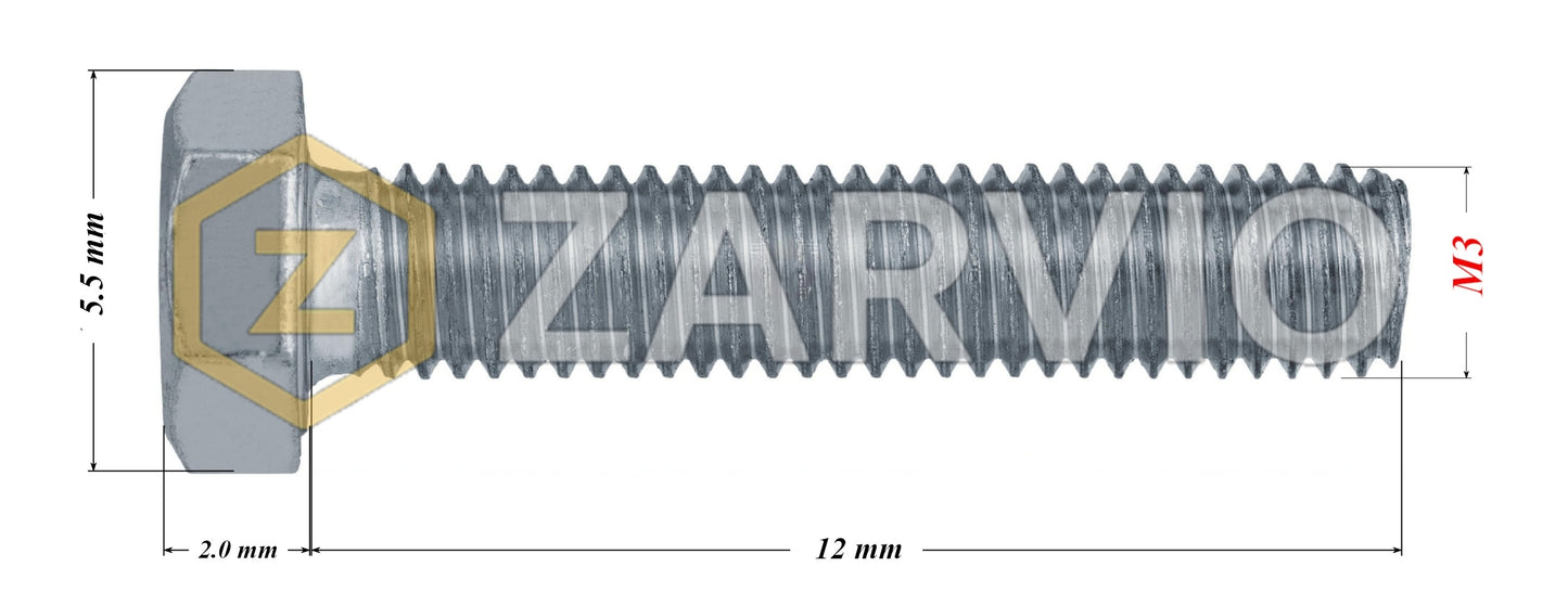 M3 x 12mm Hex Head Bolt Set (DIN 933) + Nylon Lock Nut (DIN 985) + 2 Washers (DIN 125) – Zinc Plated