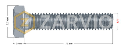 M3 x 12mm Hex Head Bolt Set (DIN 933) + Nylon Lock Nut (DIN 985) + 2 Washers (DIN 125) – Zinc Plated