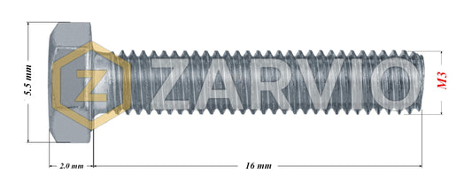 M3 x 16mm Hexagon Set Screw Kit (DIN 933) + Hex Nut (DIN 934) + 2 Washers (DIN 125) – Zinc Plated
