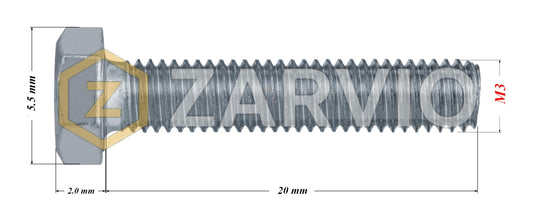 M3 x 20mm Hexagon Set Screw Kit (DIN 933) + Hex Nut (DIN 934) + 2 Washers (DIN 125) – Zinc Plated