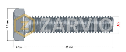M3 x 30mm Hexagon Set Screw Kit (DIN 933) + Hex Nut (DIN 934) + 2 Washers (DIN 125) – Zinc Plated
