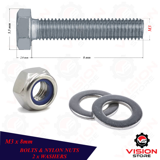 Hex head bolts M3 x 8mm (DIN933)