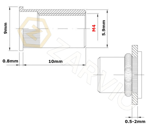 M4 x 10mm Steel Rivet Nut Flat Flange Knurled Open Type Zinc Plated