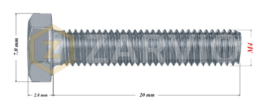 M4 x 20mm Hexagon Set Screw Kit (DIN 933) + Hex Nut (DIN 934) + 2 Washers (DIN 125) – Zinc Plated