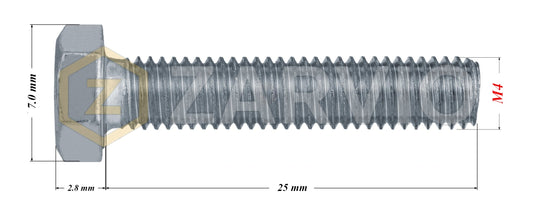 M4 x 25mm Hexagon Set Screw Kit (DIN 933) + Hex Nut (DIN 934) + 2 Washers (DIN 125) – Zinc Plated