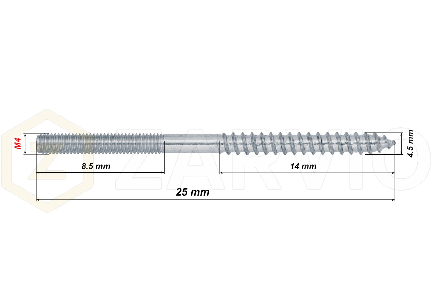 M4 x 25mm Full Metric and Wood Hanger Bolt Dual Threaded Wood Connector