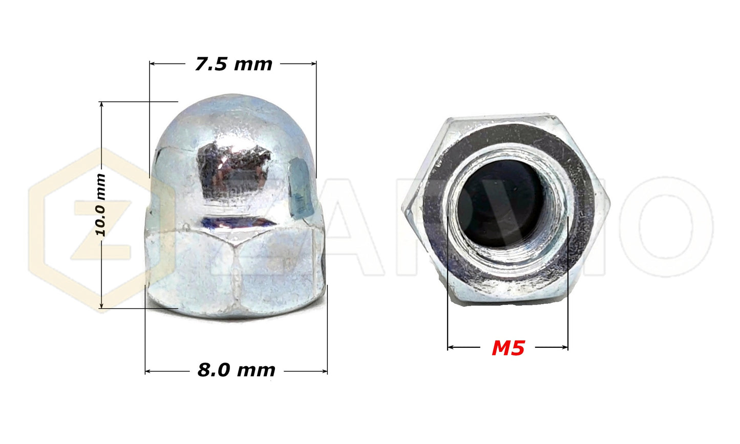 M5 Hex Cap Nut Class 6 Bright Zinc Plated (DIN 1587)