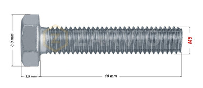 M5 x 10mm Hex Head Bolt Set (DIN 933) + Nylon Lock Nut (DIN 985) + 2 Washers (DIN 125) – Zinc Plated