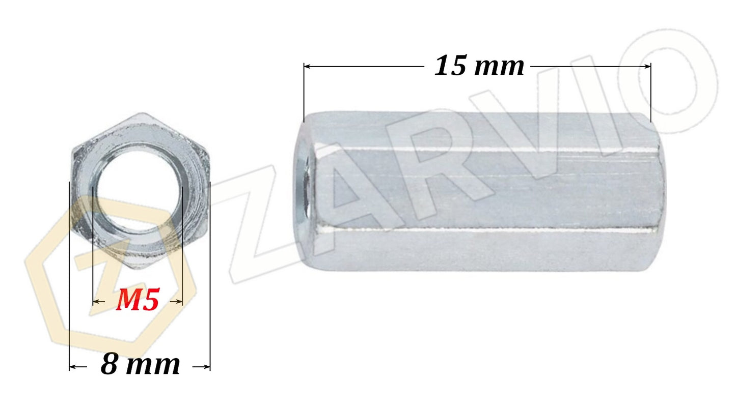 M5 x 15mm Coupling Nut – DIN 6334 (Long) Zinc Plated