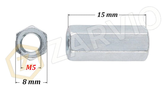 M5 x 15mm Coupling Nut – DIN 6334 (Long) Zinc Plated