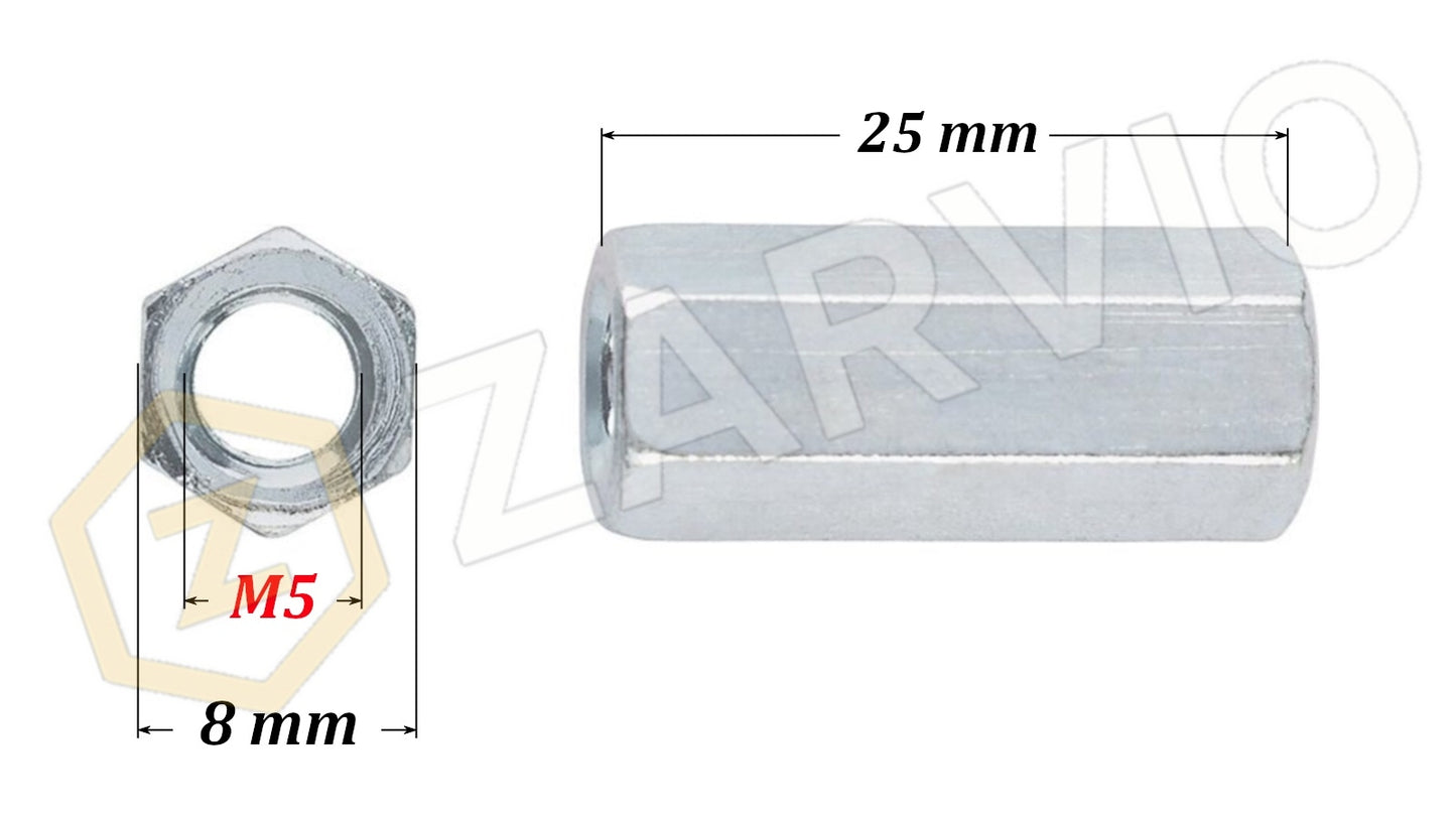 M5 x 25mm Coupling Nut – DIN 6334 (Long) Zinc Plated