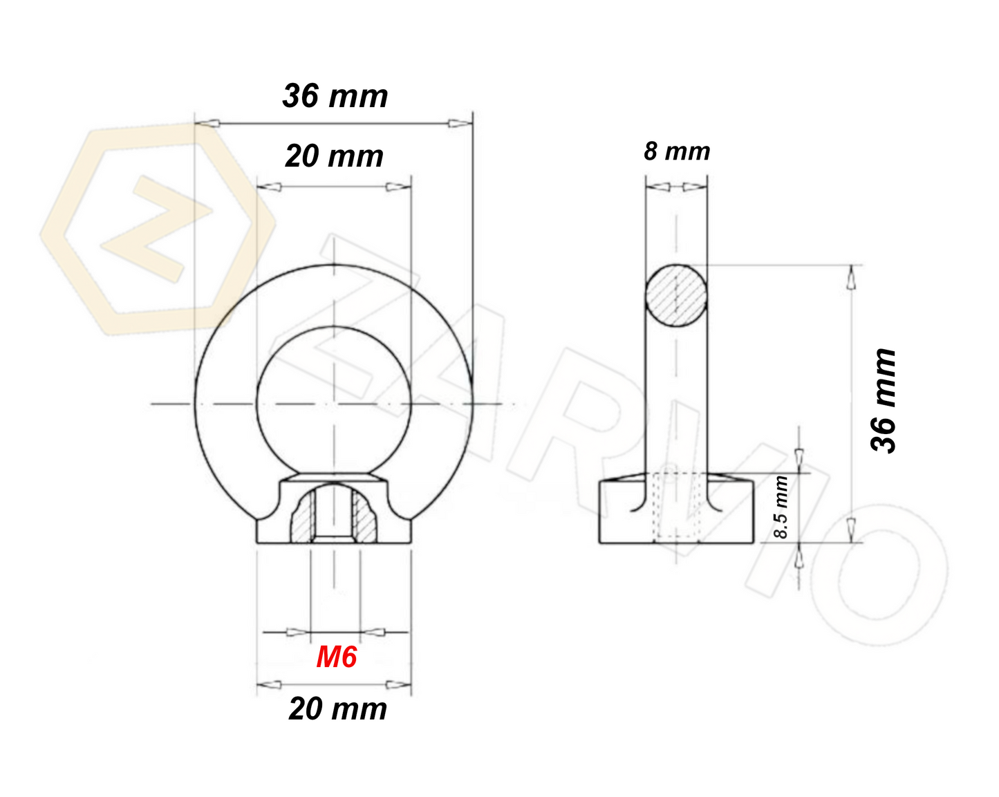 M6 Galvanised DIN 582 Eye Nut with 90kg WLL / SWL