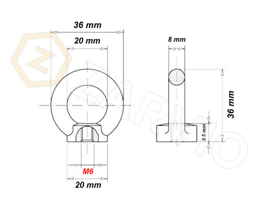 M6 Galvanised DIN 582 Eye Nut with 90kg WLL / SWL