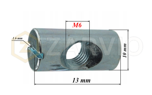 M6 x 13mm long Symmetrical Barrel Nut Central Thread Cross Dowel (Steel, Zinc‑Plated)