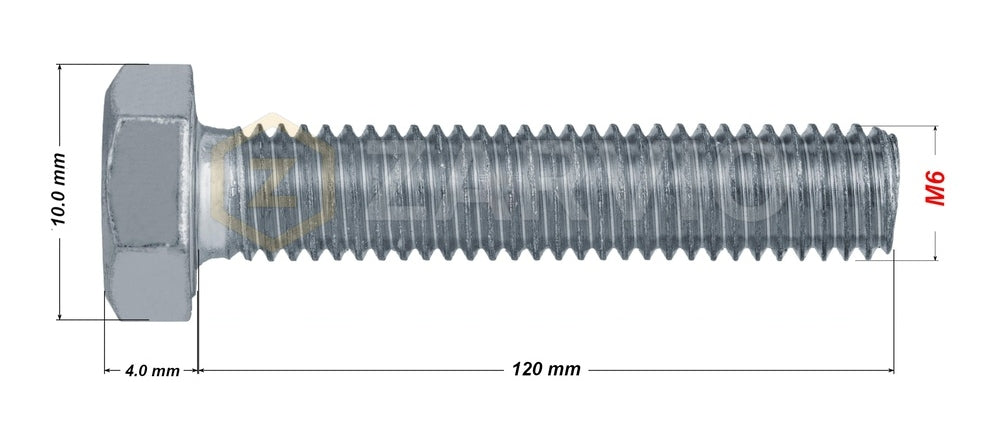 M6 x 120mm Hex Head Bolt Set (DIN 933) + Nylon Lock Nut (DIN 985) + 2 Washers (DIN 125) – Zinc Plated