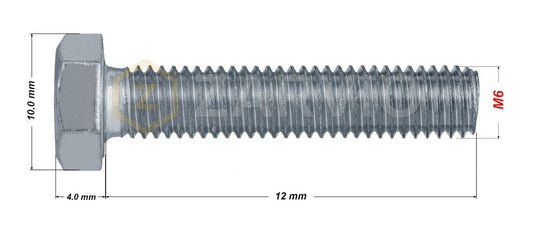 M6 x 12mm Hexagon Set Screw Kit (DIN 933) + Hex Nut (DIN 934) + 2 Washers (DIN 125) – Zinc Plated