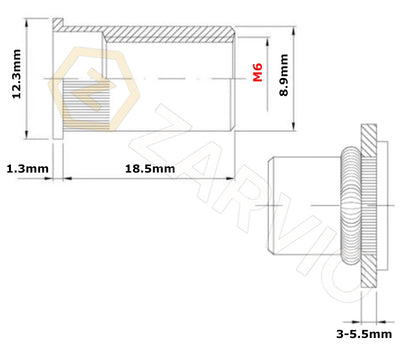 M6 x 18.5mm Steel Rivet Nut Flat Flange Knurled Open Type Zinc Plated
