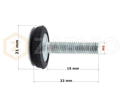 M6 x 22mm Adjustable Furniture Levelling Feet With Insert Nut