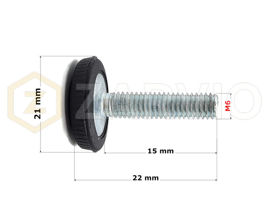 M6 x 22mm Adjustable Furniture Levelling Feet With Insert Nut