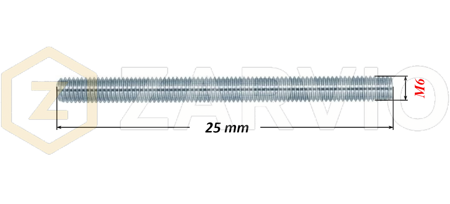 M6 x 25mm Steel Threaded Bars Metric Studding Rods with 2 Nuts & 2 Washers