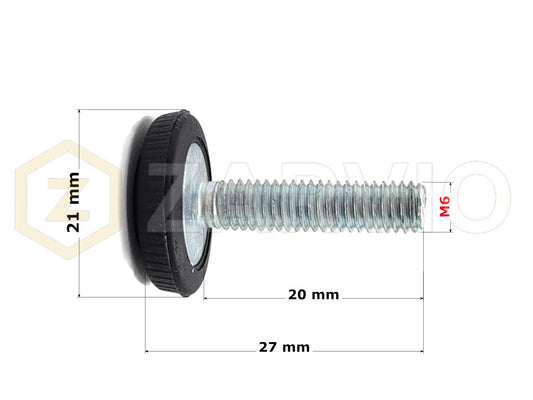 M6 x 27mm Adjustable Furniture Levelling Feet With Insert Nut