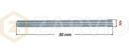 M6 x 30mm Steel Threaded Bars Metric Studding Rods with 2 Nuts & 2 Washers