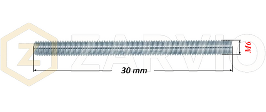 M6 x 30mm Steel Threaded Bars Metric Studding Rods with 2 Nuts & 2 Washers