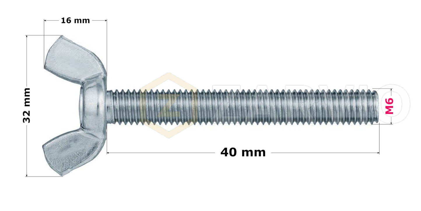 M6 x 40mm Butterfly Wing Bolt / Thumb Screw (DIN 316) – BZP Zinc Plated