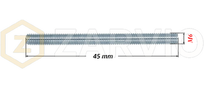 M6 x 45mm Steel Threaded Bars Metric Studding Rods with 2 Nuts & 2 Washers
