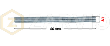 M6 x 60mm Steel Threaded Bars Metric Studding Rods with 2 Nuts & 2 Washers
