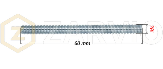 M6 x 60mm Steel Threaded Bars Metric Studding Rods with 2 Nuts & 2 Washers