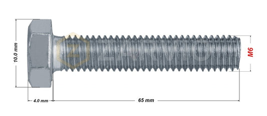 M6 x 65mm Hexagon Set Screw Kit (DIN 933) + Hex Nut (DIN 934) + 2 Washers (DIN 125) – Zinc Plated