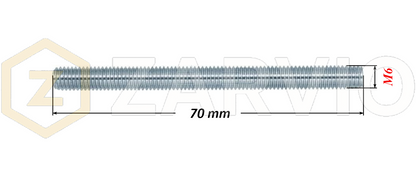 M6 x 70mm Steel Threaded Bars Metric Studding Rods with 2 Nuts & 2 Washers