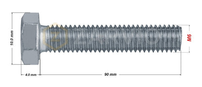 M6 x 90mm Hex Head Bolt Set (DIN 933) + Nylon Lock Nut (DIN 985) + 2 Washers (DIN 125) – Zinc Plated