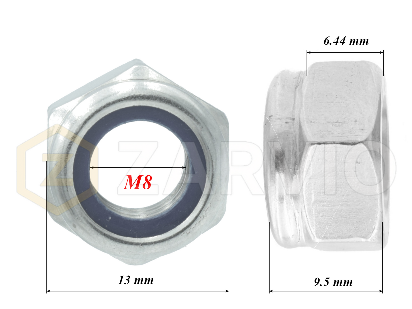 M8 Nylon Insert Lock Nuts High Profile (DIN 982)