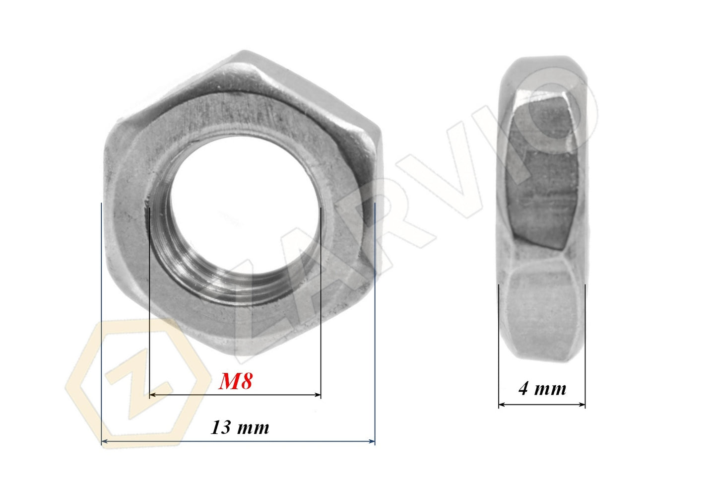 M8 Thin Hex Nut DIN 439 (Low Profile) Zinc Plated