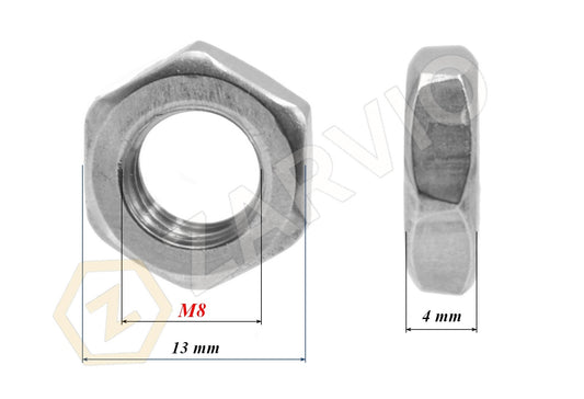 M8 Thin Hex Nut DIN 439 (Low Profile) Zinc Plated