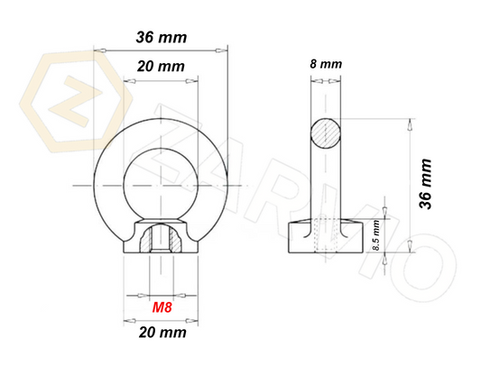 M8 Galvanised DIN 582 Eye Nut with 140kg WLL / SWL