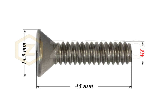M8 × 45mm Countersunk Pozi Machine Screw Set (DIN 965) + Hex Nut (DIN 934) + Flat washers Form A (DIN 125) – Bright Zinc Plated