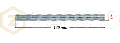 M8 x 140mm Steel Threaded Bars Metric Studding Rods with 2 Nuts & 2 Washers
